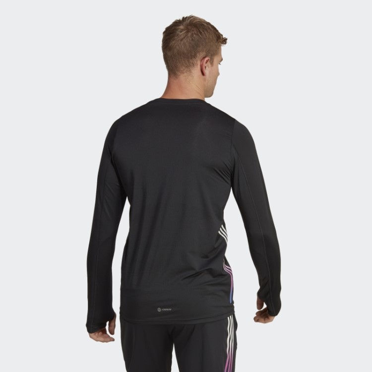 Top Preto Run Icons 3 Listras Manga Longa Adidas