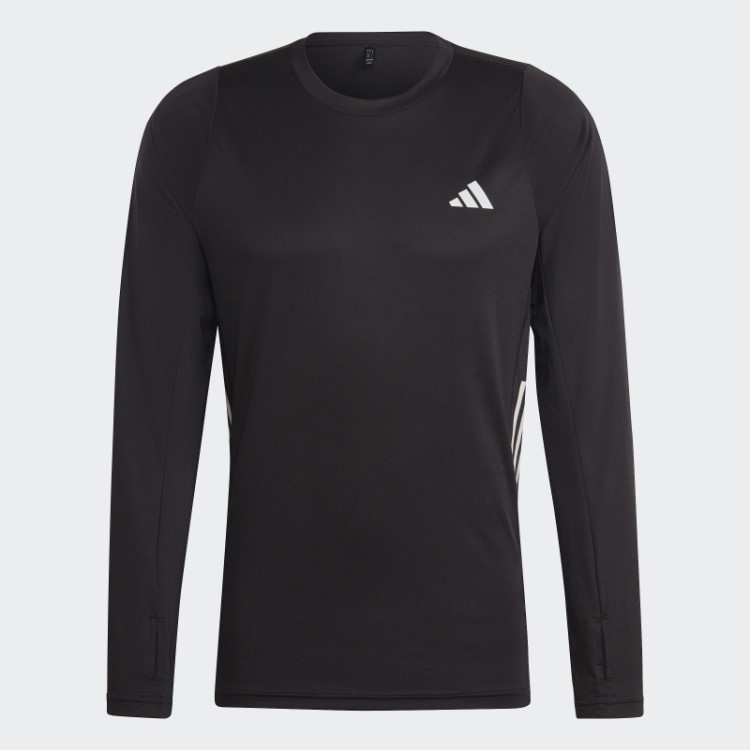 Top Preto Run Icons 3 Listras Manga Longa Adidas