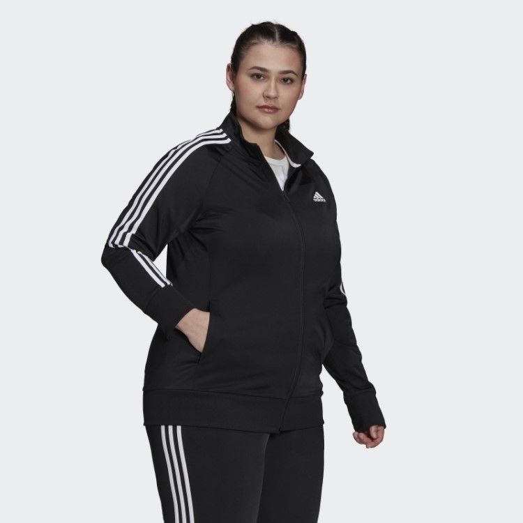 Jaqueta Preta Adidas Essentials Warm-up Tricot Slim Com As Três Listras (tamanho Grande)