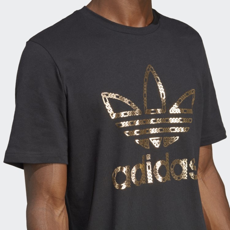 Camiseta Preta Com Correntes Douradas - 50 Anos De Trevo Adidas