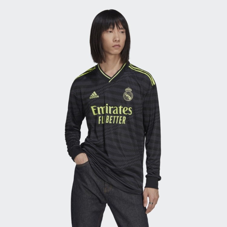 Adidas Preto Real Madrid 22/23 Manga Longa Terceira Camisa Autêntica