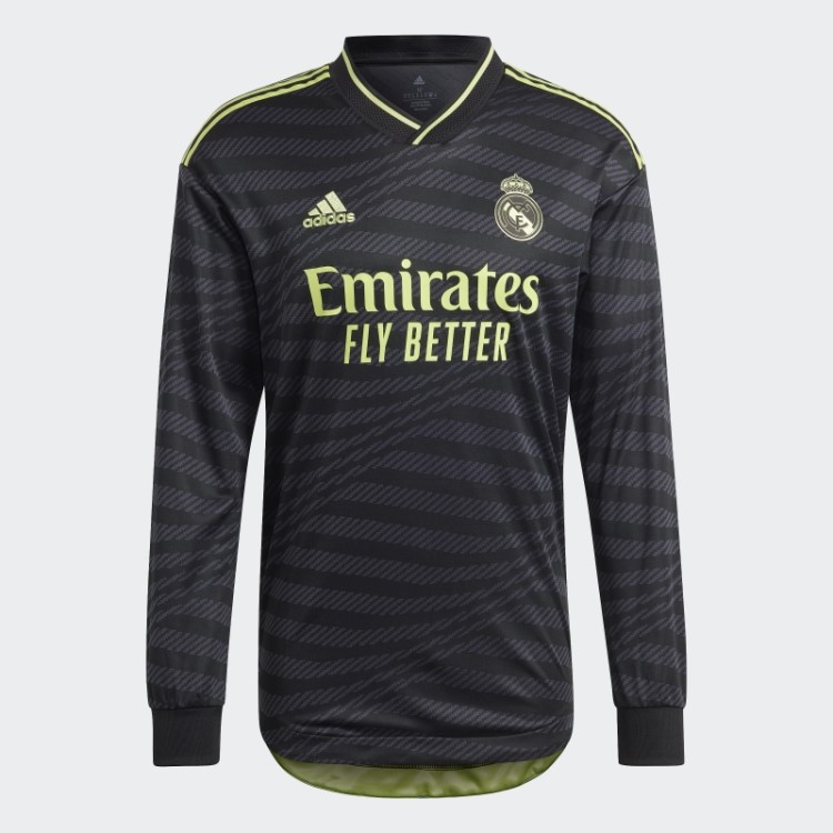 Adidas Preto Real Madrid 22/23 Manga Longa Terceira Camisa Autêntica