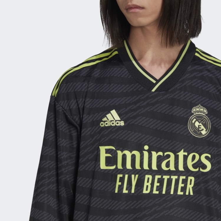 Adidas Preto Real Madrid 22/23 Manga Longa Terceira Camisa Autêntica