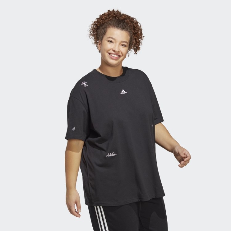 Camiseta Boyfriend Com Estampas Inspiradas Em Cristais Curativos (tamanho Grande) Preta Adidas