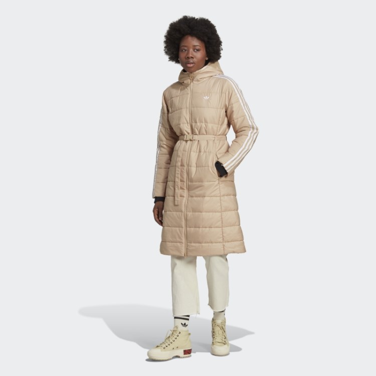 Jaqueta Longa Slim Premium Adidas Com Capuz Bege
