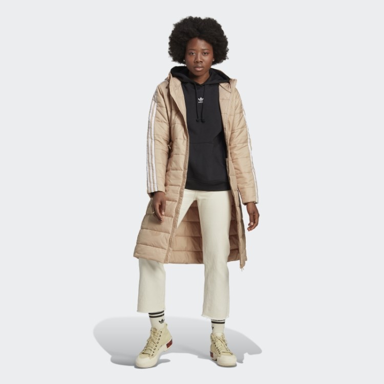 Jaqueta Longa Slim Premium Adidas Com Capuz Bege