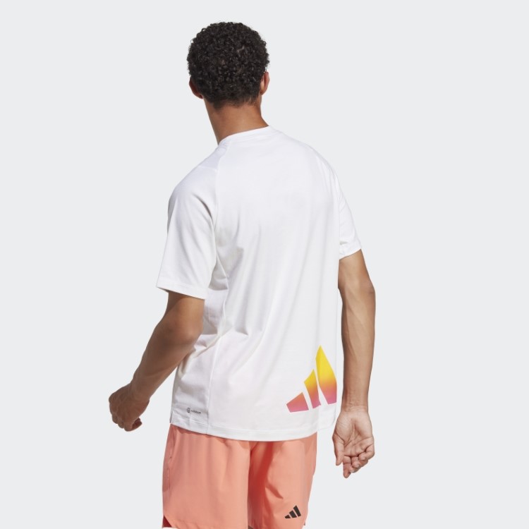 Camiseta Branca Adidas Train Icons 3 Bar Logo Para Treino