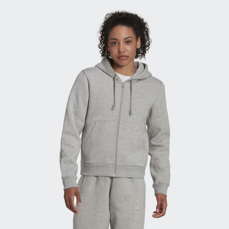 Adidas All Szn Hoodie De Lã Com Zíper Completo Cinza Médio Fashion