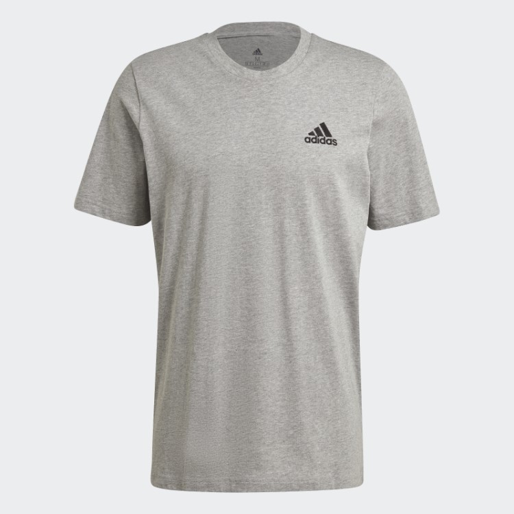 Camiseta Cinza Médio Com Logotipo Pequeno Bordado Adidas