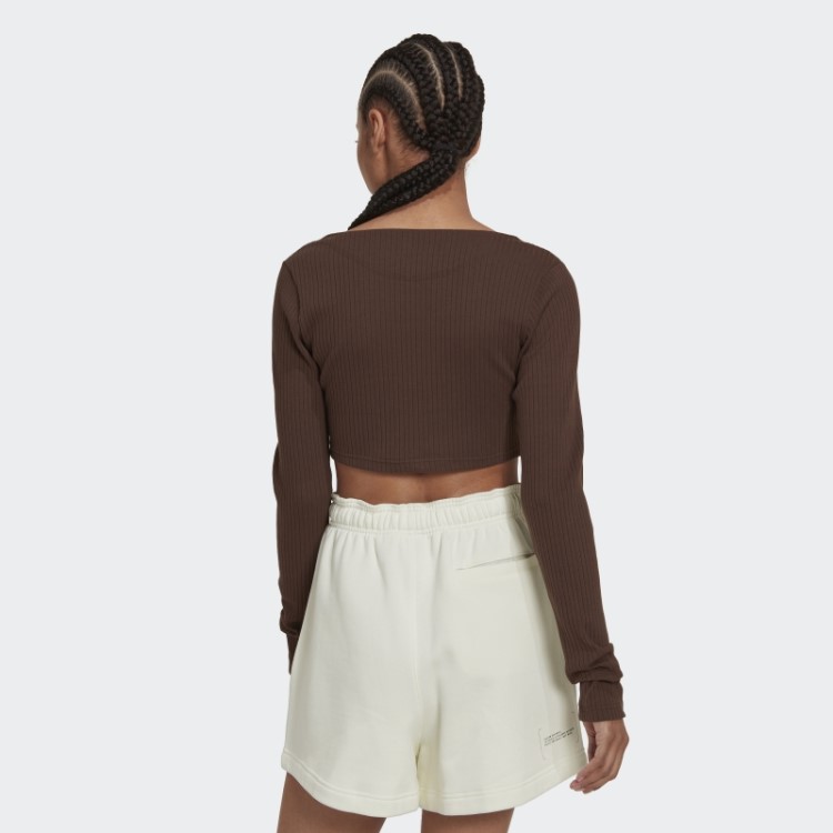 Adidas Studio Lounge Camiseta Cropped Canelada Manga Longa Marrom