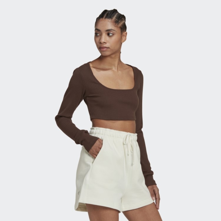 Adidas Studio Lounge Camiseta Cropped Canelada Manga Longa Marrom