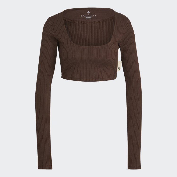 Adidas Studio Lounge Camiseta Cropped Canelada Manga Longa Marrom