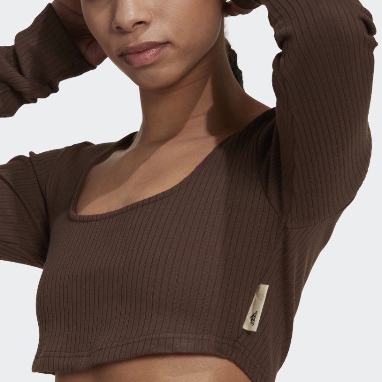 Adidas Studio Lounge Camiseta Cropped Canelada Manga Longa Marrom