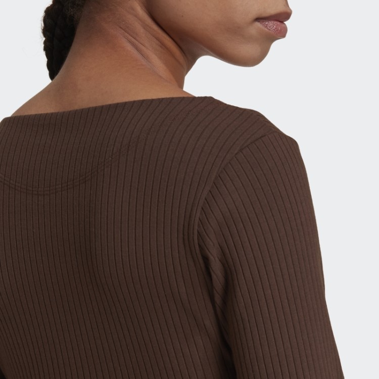 Adidas Studio Lounge Camiseta Cropped Canelada Manga Longa Marrom