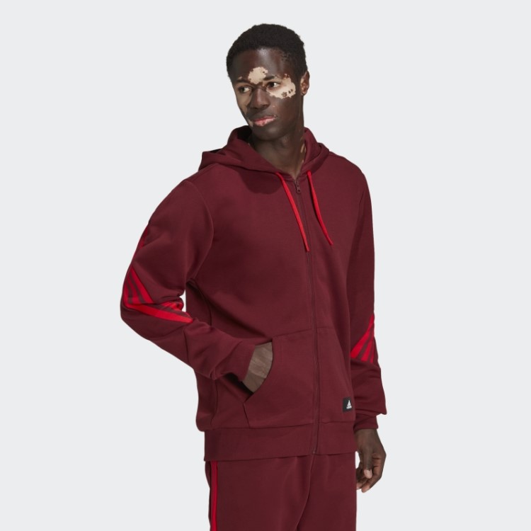 Moletom Com Capuz Vermelho Future Icons Com Três Listras E Zíper Adidas