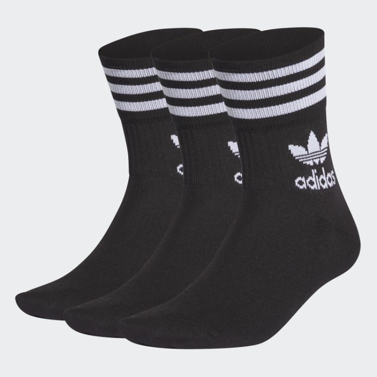 Meias Cano Médio Adidas - 3 Pares Moda Preta