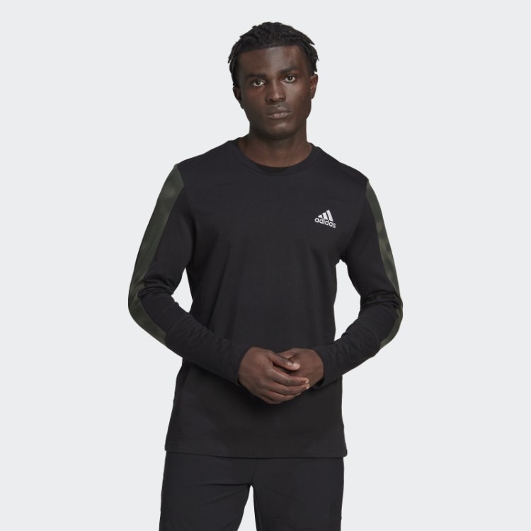 Camiseta De Manga Longa Preta Adidas Essentials Com Estampa Camuflada