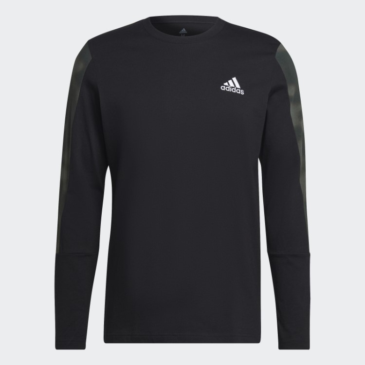 Camiseta De Manga Longa Preta Adidas Essentials Com Estampa Camuflada