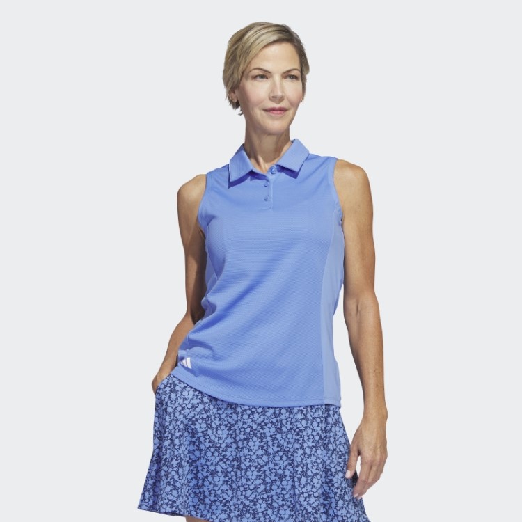Adidas Camisa Polo De Golfe Sem Mangas Com Textura Azul