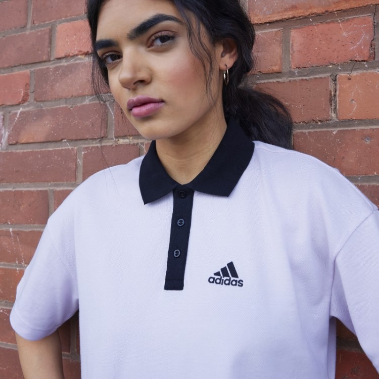 Camisa Polo Rosa Adidas Cropped Piqué