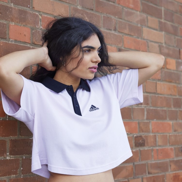 Camisa Polo Rosa Adidas Cropped Piqué
