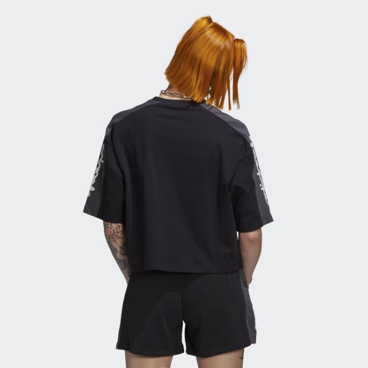 Camiseta Preta Adidas Com Recorte Gráfico Bloqueado