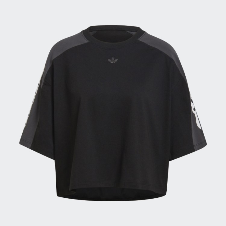 Camiseta Cropped Preta Estampada Adidas