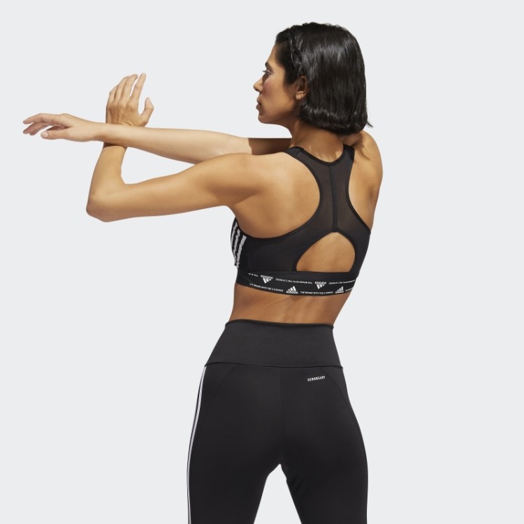 Sutiã Preto Adidas Powerreact Training Com As Três Listras De Suporte Médio