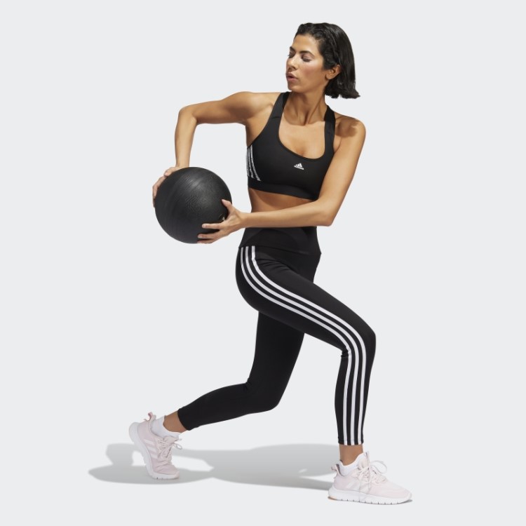 Sutiã Preto Adidas Powerreact Training Com As Três Listras De Suporte Médio