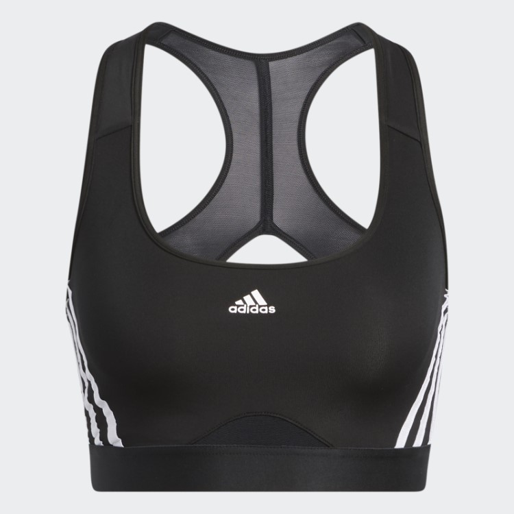 Sutiã Preto Adidas Powerreact Training Com As Três Listras De Suporte Médio
