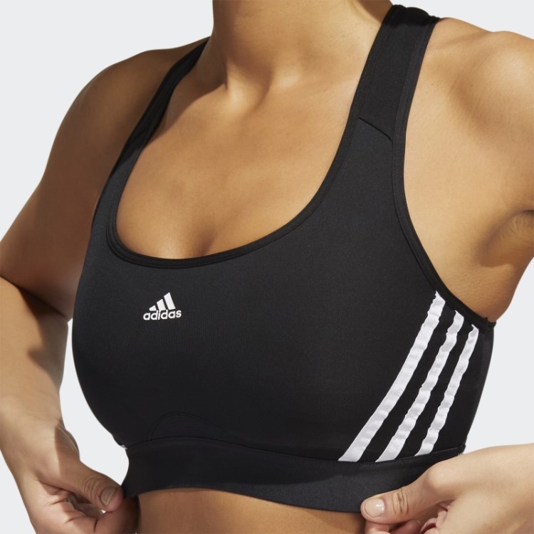 Sutiã Preto Adidas Powerreact Training Com As Três Listras De Suporte Médio