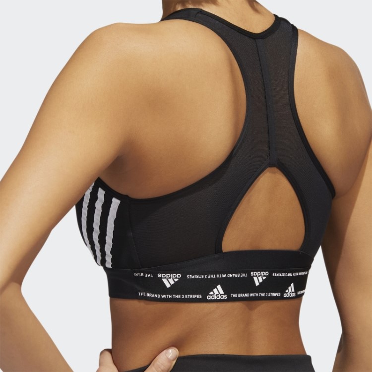 Sutiã Preto Adidas Powerreact Training Com As Três Listras De Suporte Médio