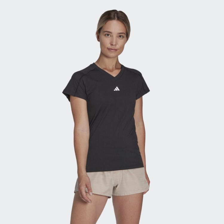 Camiseta Preta Adidas Aeroready Train Essentials Minimal Branding Com Decote Em V