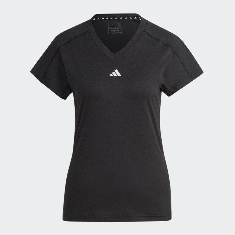 Camiseta Preta Adidas Aeroready Train Essentials Minimal Branding Com Decote Em V