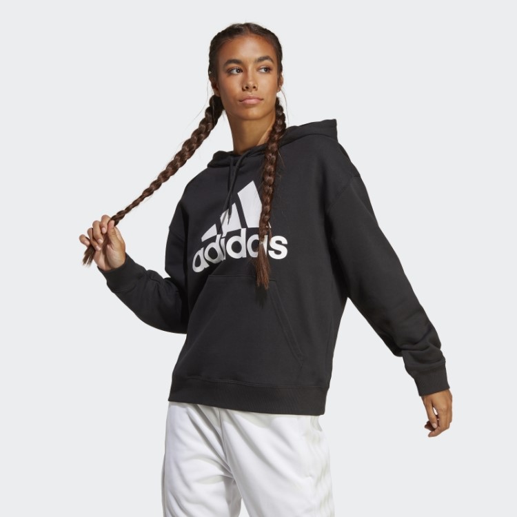 Adidas Essentials Moletom Oversized French Terry Preto Com Logo Grande
