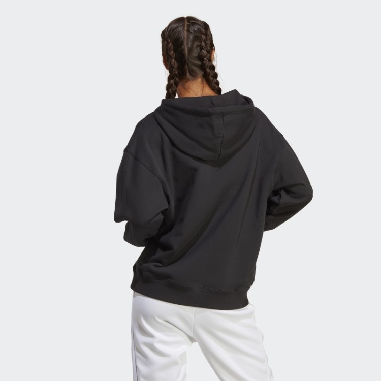 Adidas Essentials Moletom Oversized French Terry Preto Com Logo Grande
