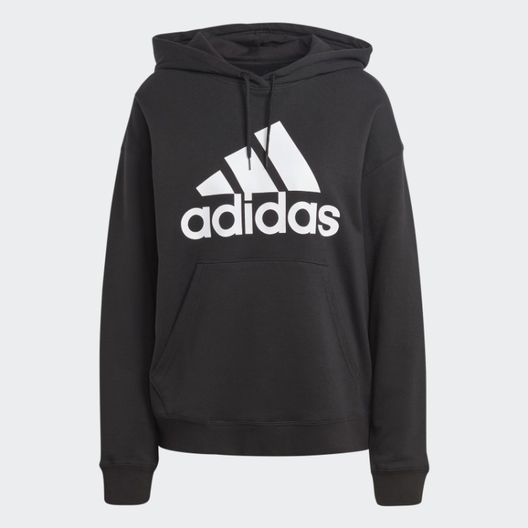 Adidas Essentials Moletom Oversized French Terry Preto Com Logo Grande