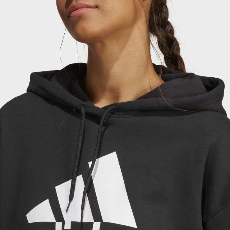 Adidas Essentials Moletom Oversized French Terry Preto Com Logo Grande