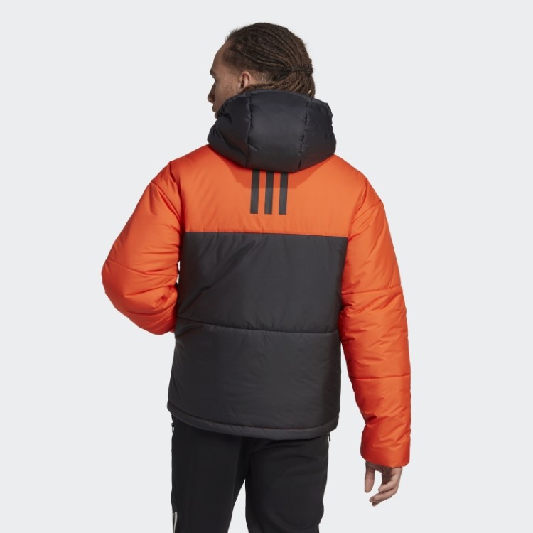 Jaqueta Bufante Com Capuz Laranja Bsc 3 Listras Adidas