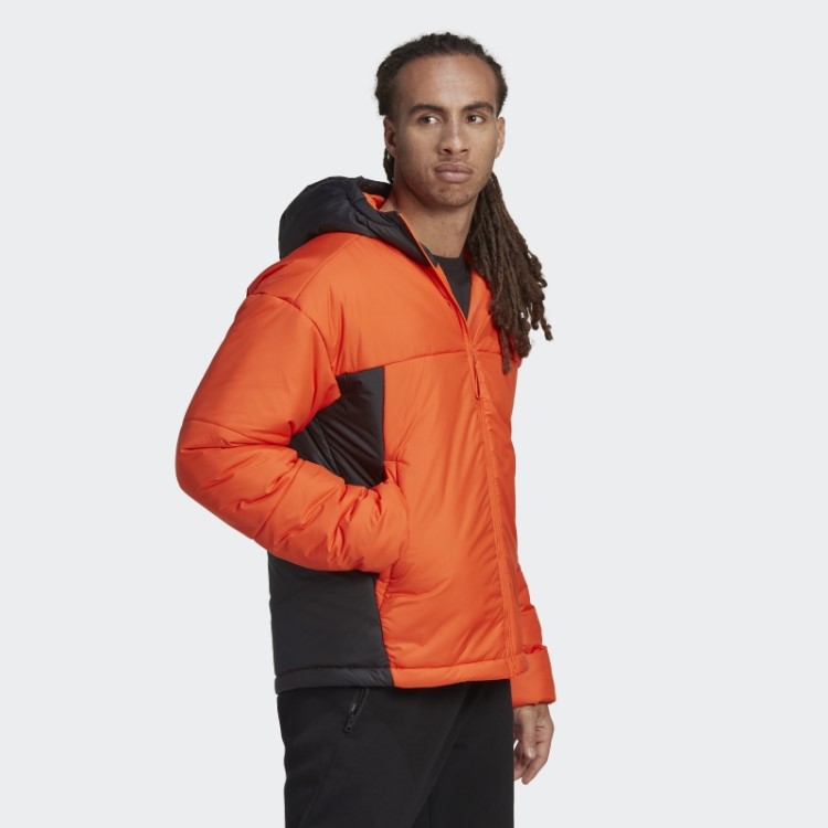Jaqueta Bufante Com Capuz Laranja Bsc 3 Listras Adidas