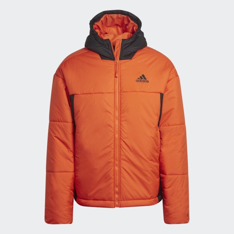 Jaqueta Bufante Com Capuz Laranja Bsc 3 Listras Adidas