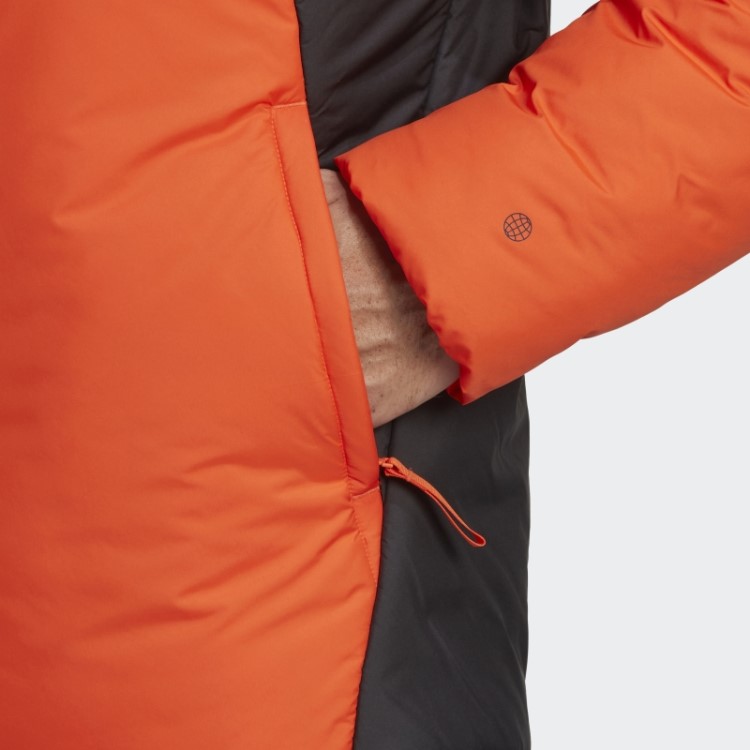 Jaqueta Bufante Com Capuz Laranja Bsc 3 Listras Adidas