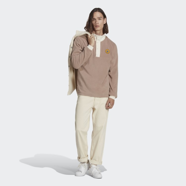Jaqueta De Lã Polar Adidas Marrom Calcário Wander Hour Quarter Snap