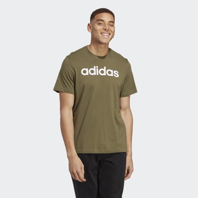 T-shirt De Malha Simples Com Logo Bordado Linear Adidas Essentials Verde-oliva