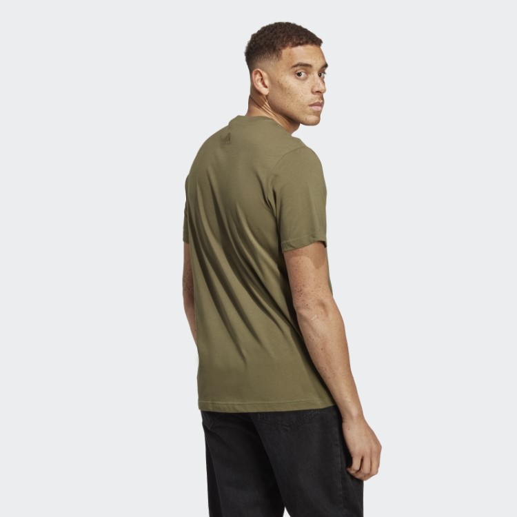 T-shirt De Malha Simples Com Logo Bordado Linear Adidas Essentials Verde-oliva