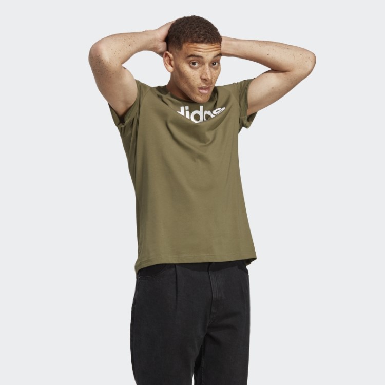 T-shirt De Malha Simples Com Logo Bordado Linear Adidas Essentials Verde-oliva