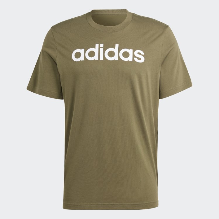 T-shirt De Malha Simples Com Logo Bordado Linear Adidas Essentials Verde-oliva