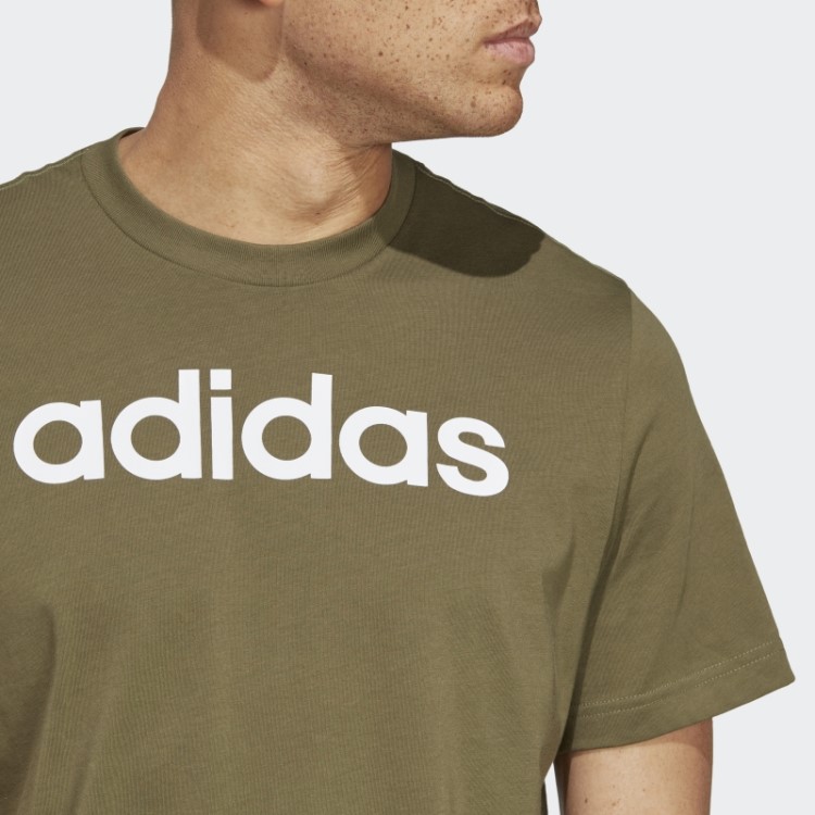 T-shirt De Malha Simples Com Logo Bordado Linear Adidas Essentials Verde-oliva
