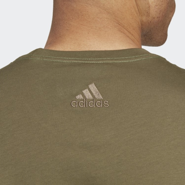 T-shirt De Malha Simples Com Logo Bordado Linear Adidas Essentials Verde-oliva
