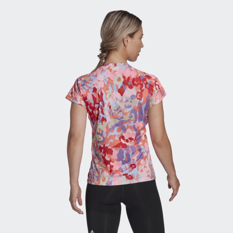 Camiseta Coral Aeroready Train Essentials Minimal Branding Decote Em V Com Estampa Floral Adidas